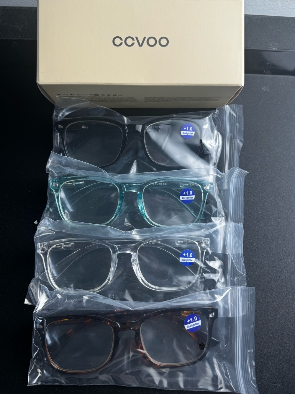 NEW 4 Pairs CCVOO +1.0 Blue Light Reading Glasses Black Teal Clear Tortoise Eye